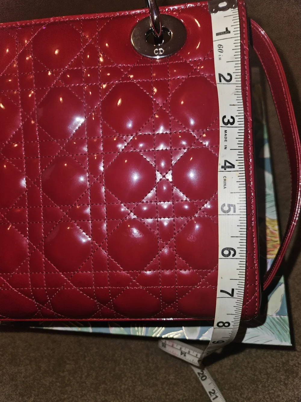 Red Patent Quilted Tote Bag by